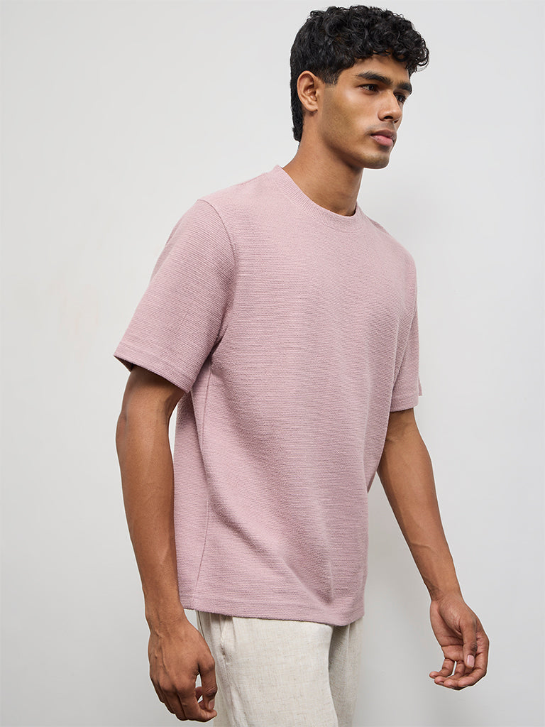 ETA Dusty Pink Textured Relaxed-Fit Cotton-Blend T-Shirt