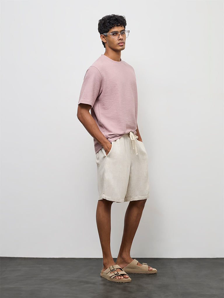 ETA Dusty Pink Textured Relaxed-Fit Cotton-Blend T-Shirt