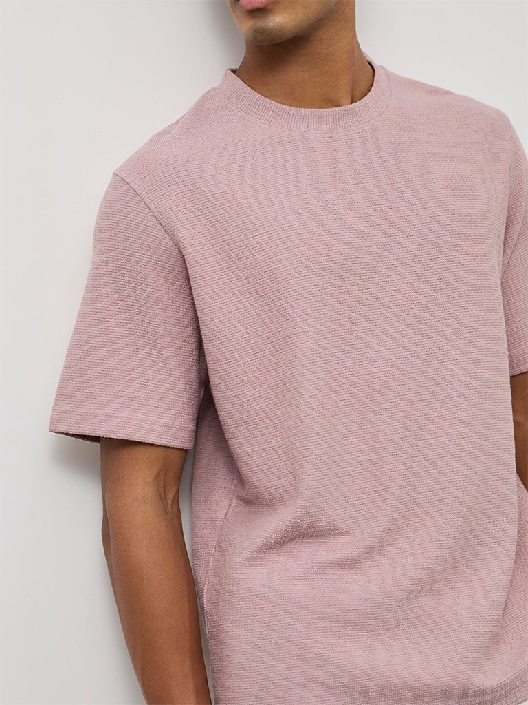 ETA Dusty Pink Textured Relaxed-Fit Cotton-Blend T-Shirt