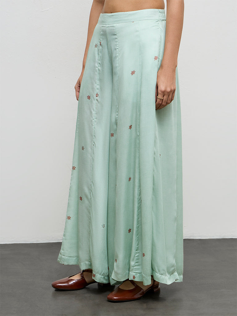 Zuba Aqua Floral Printed Palazzos