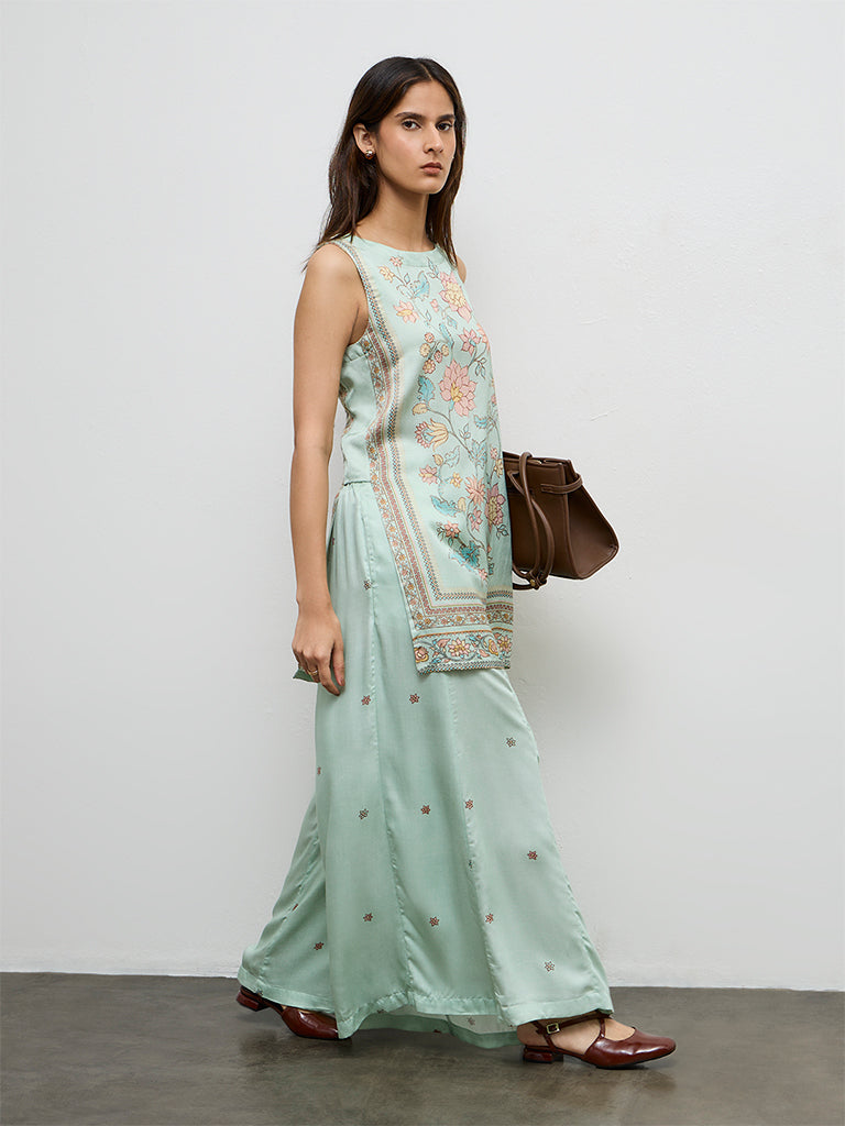 Zuba Aqua Floral Printed Palazzos