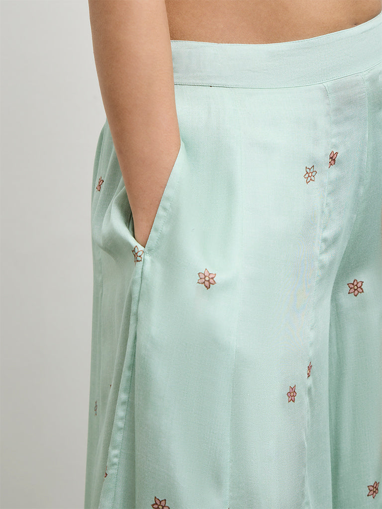 Zuba Aqua Floral Printed Palazzos