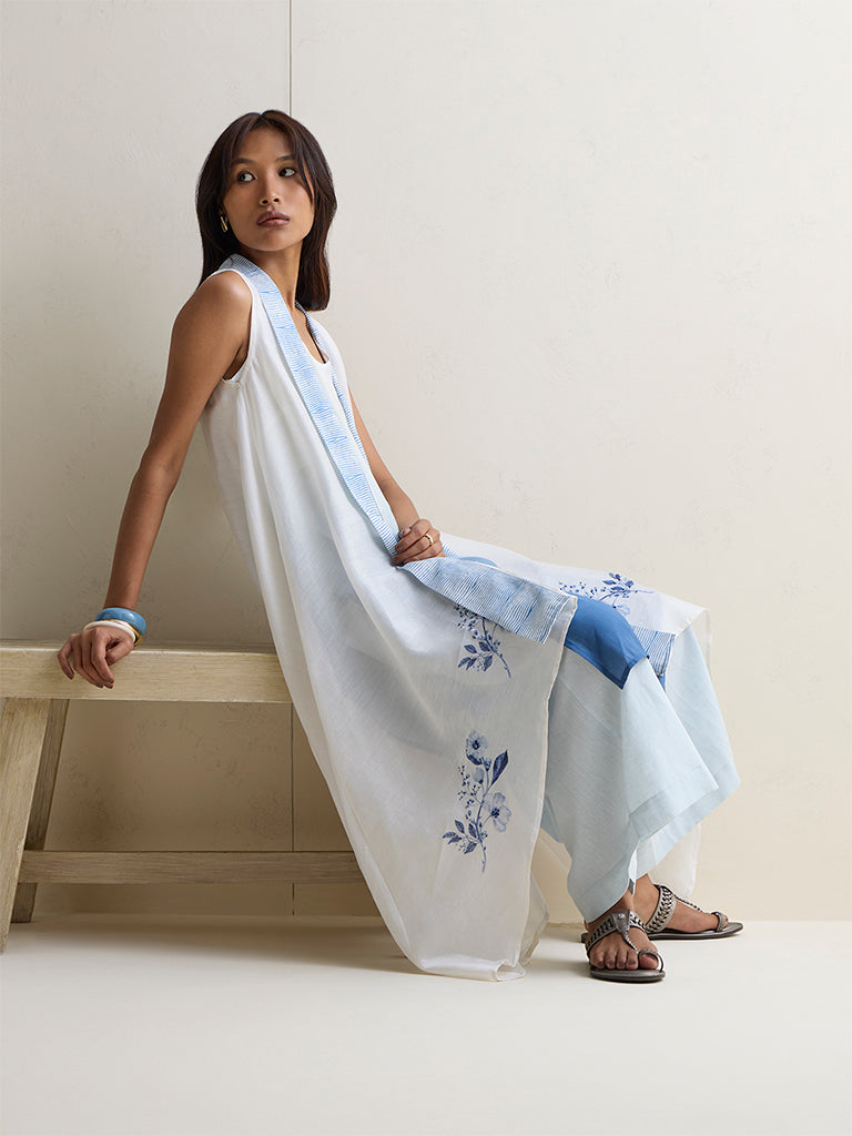 Zuba Blue Ombre-Finish Straight Silk Chanderi Kurta with Shrug
