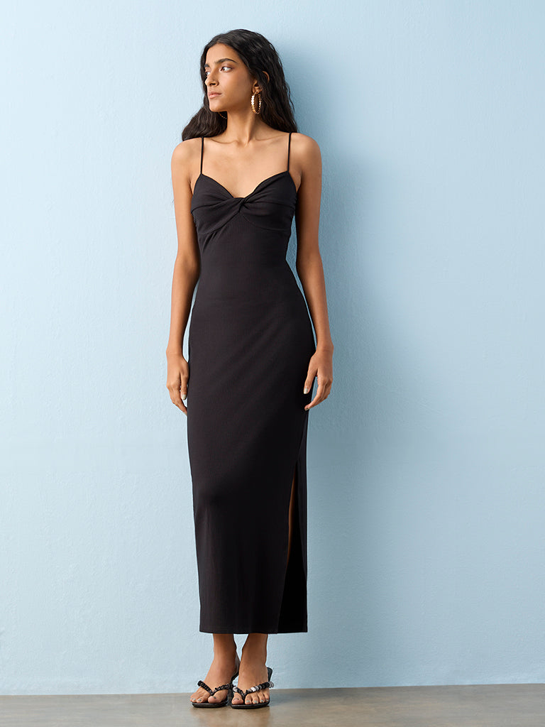 Nuon Black Ribbed-Textured Bodycon Dress