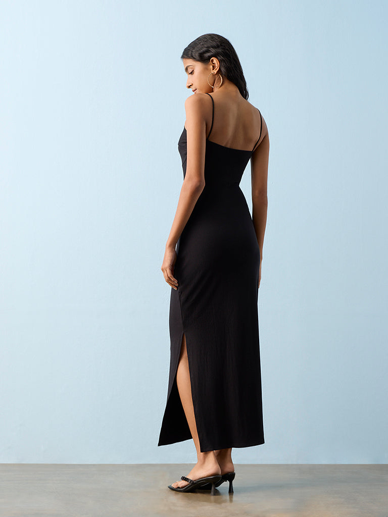 Nuon Black Ribbed-Textured Bodycon Dress