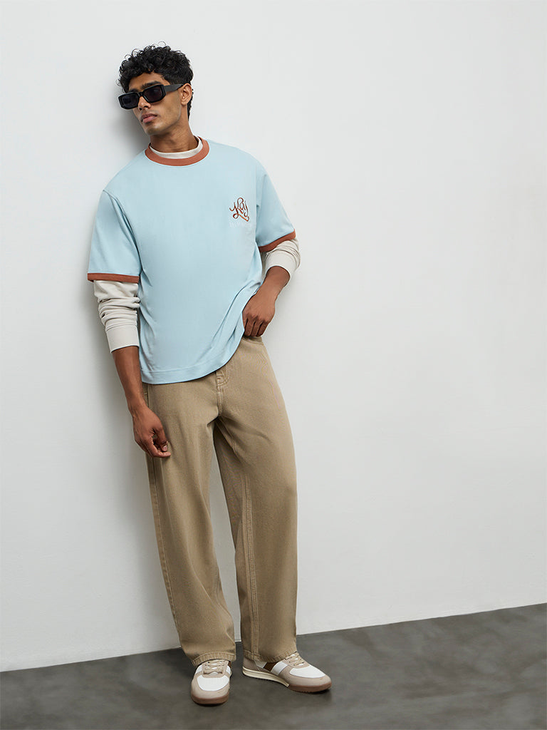 Nuon Taupe Solid Relaxed-Fit Mid-Rise Jeans