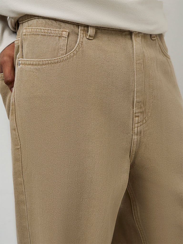 Nuon Taupe Solid Relaxed-Fit Mid-Rise Jeans