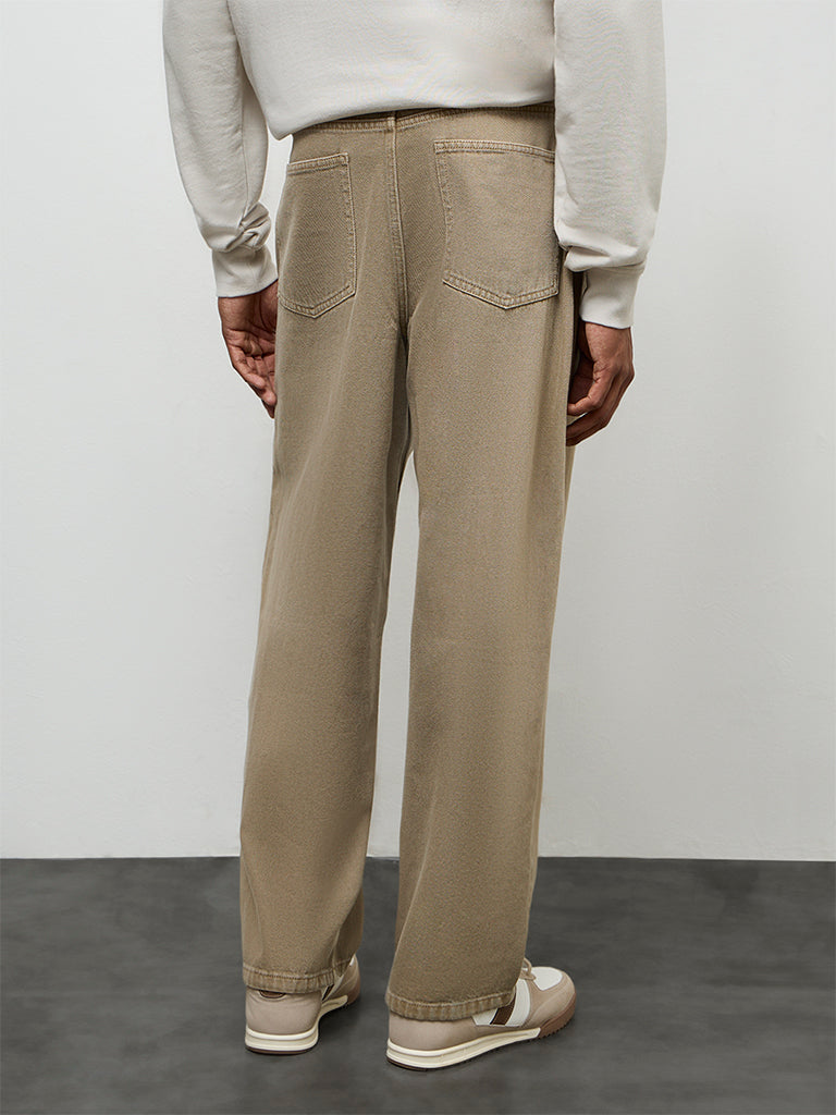 Nuon Taupe Solid Relaxed-Fit Mid-Rise Jeans