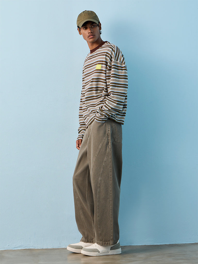 Nuon Dark Sage Barrel-Fit Mid-Rise Jeans