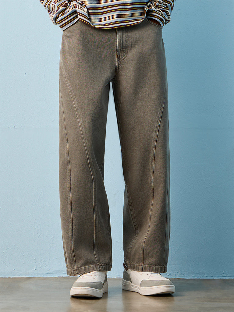 Nuon Dark Sage Barrel-Fit Mid-Rise Jeans