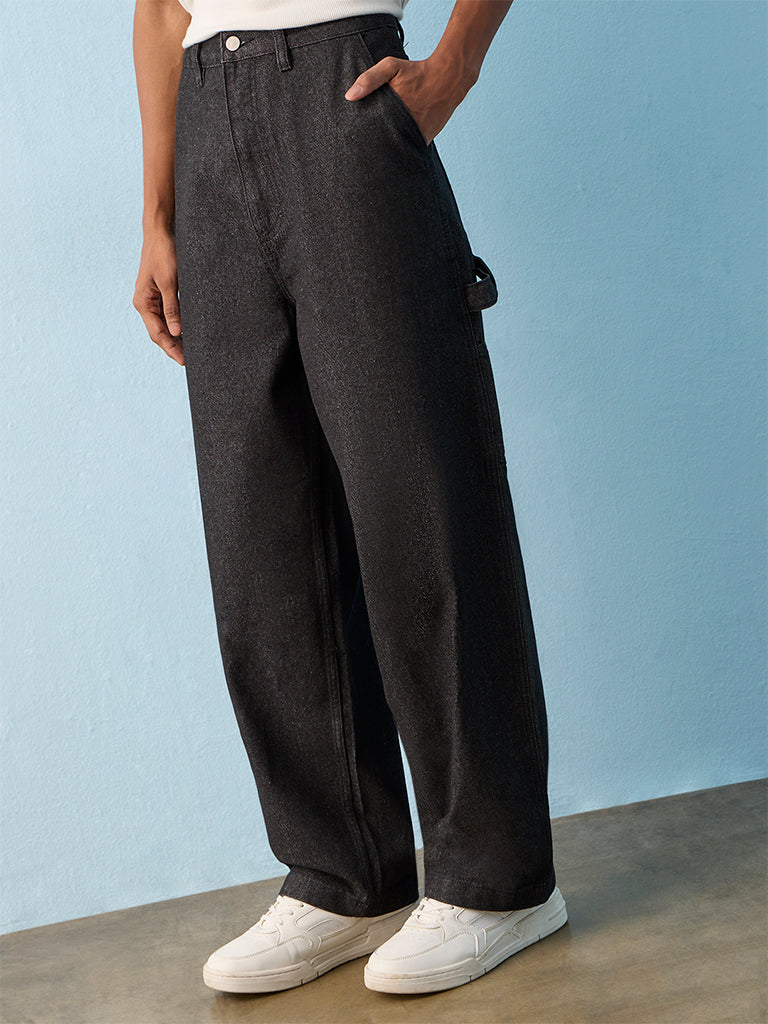 Nuon Black Relaxed-Fit Mid-Rise Jeans