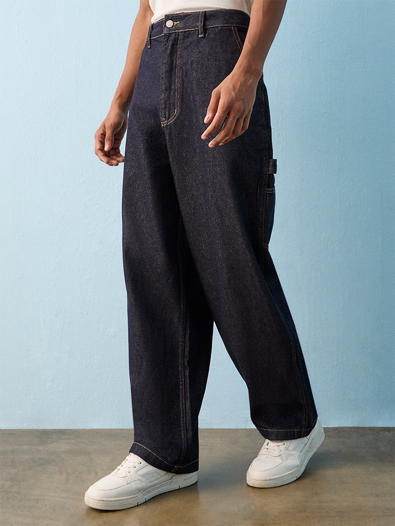 Nuon Dark Blue Relaxed-Fit Mid-Rise Jeans