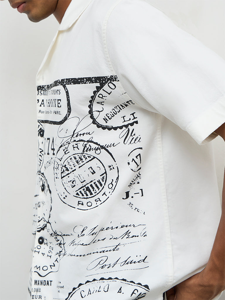 Nuon Off-White Printed Relaxed-Fit Cotton Shirt