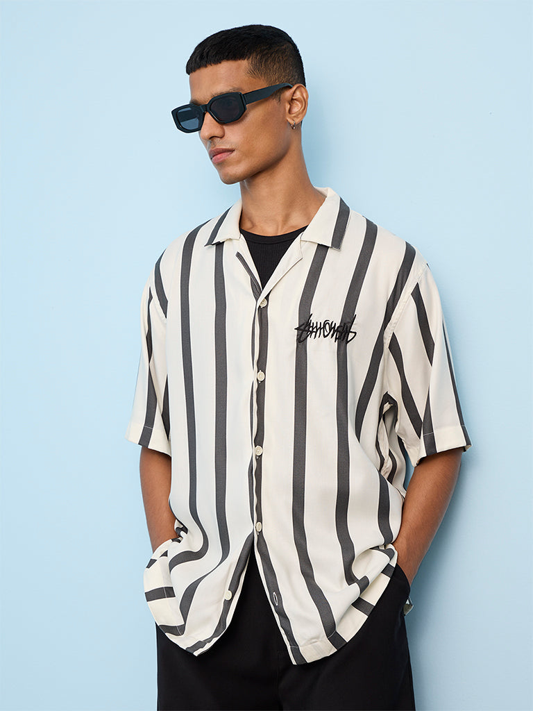 Nuon Off-White Striped Relaxed-Fit Shirt