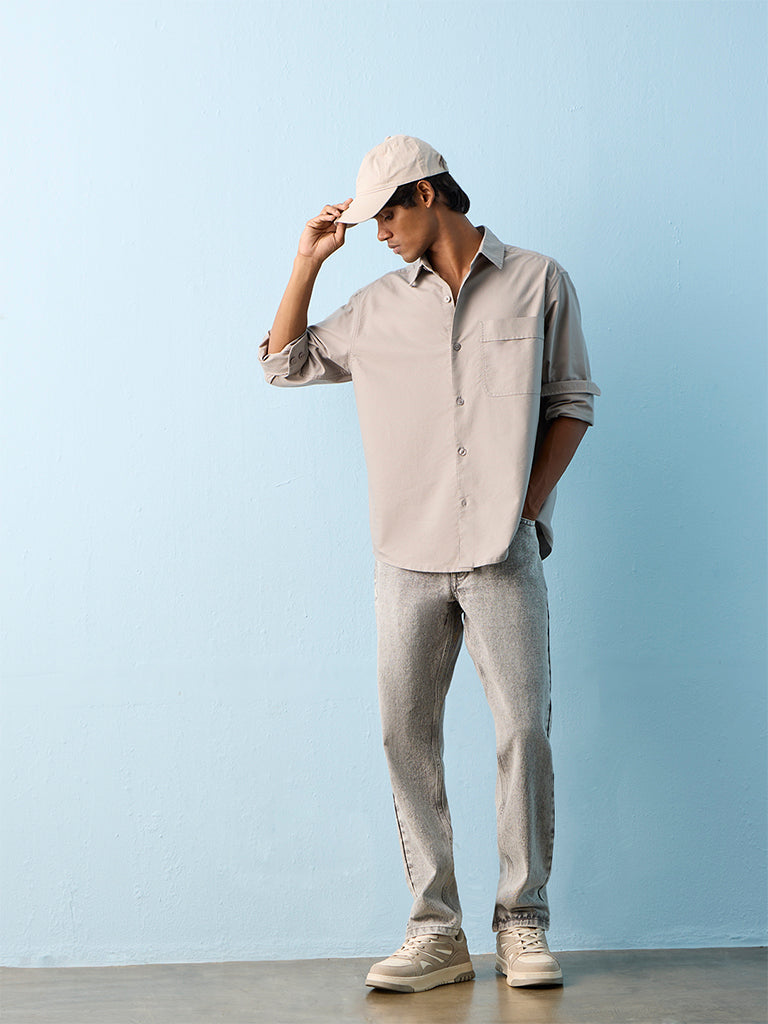 Nuon Grey Relaxed-Fit Cotton Shirt