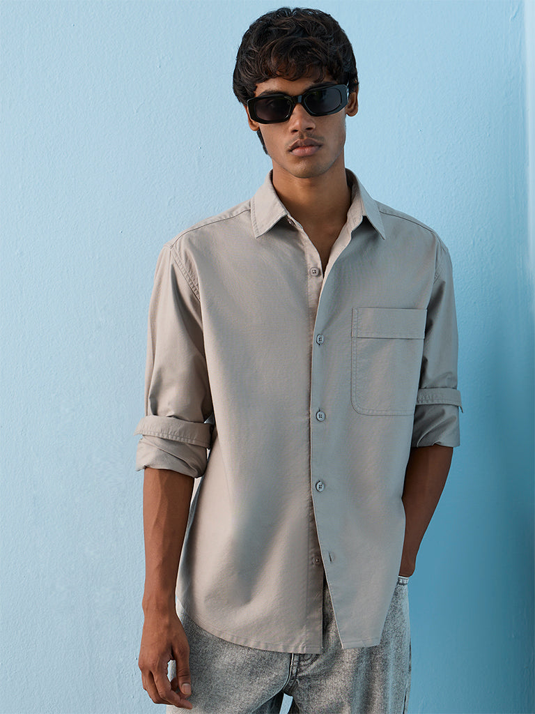 Nuon Grey Relaxed-Fit Cotton Shirt