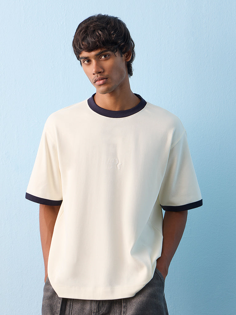 Nuon Off-White Embossed Relaxed-Fit Cotton-Blend T-Shirt