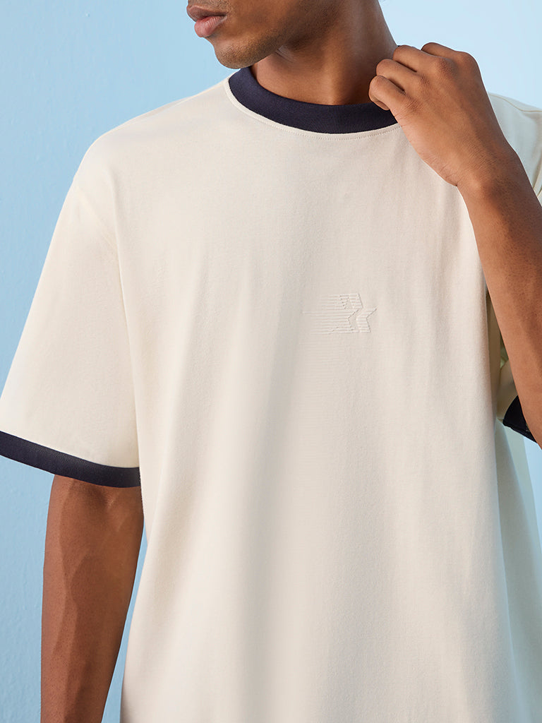 Nuon Off-White Embossed Relaxed-Fit Cotton-Blend T-Shirt