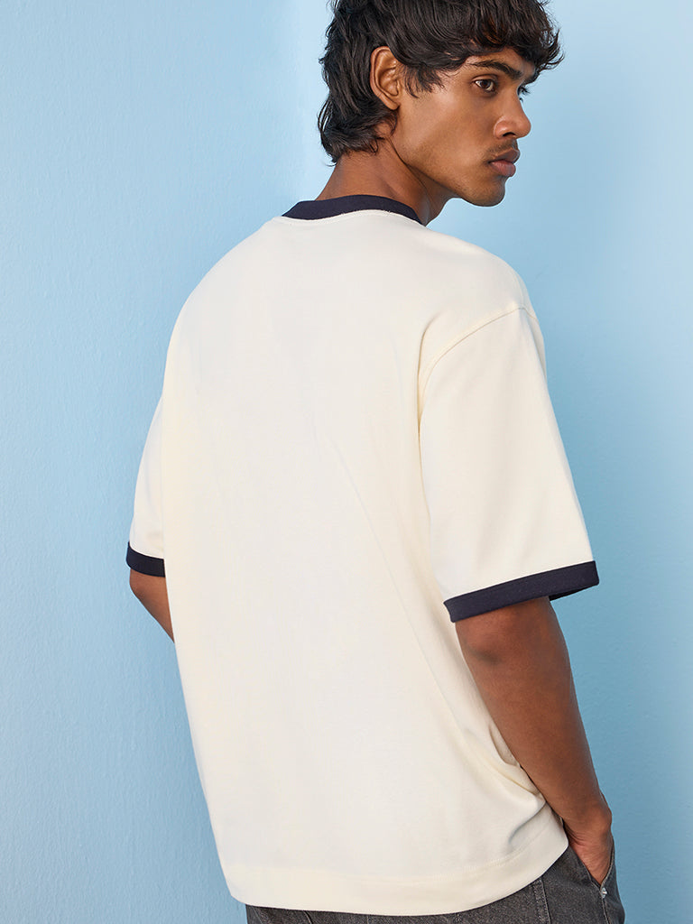 Nuon Off-White Embossed Relaxed-Fit Cotton-Blend T-Shirt