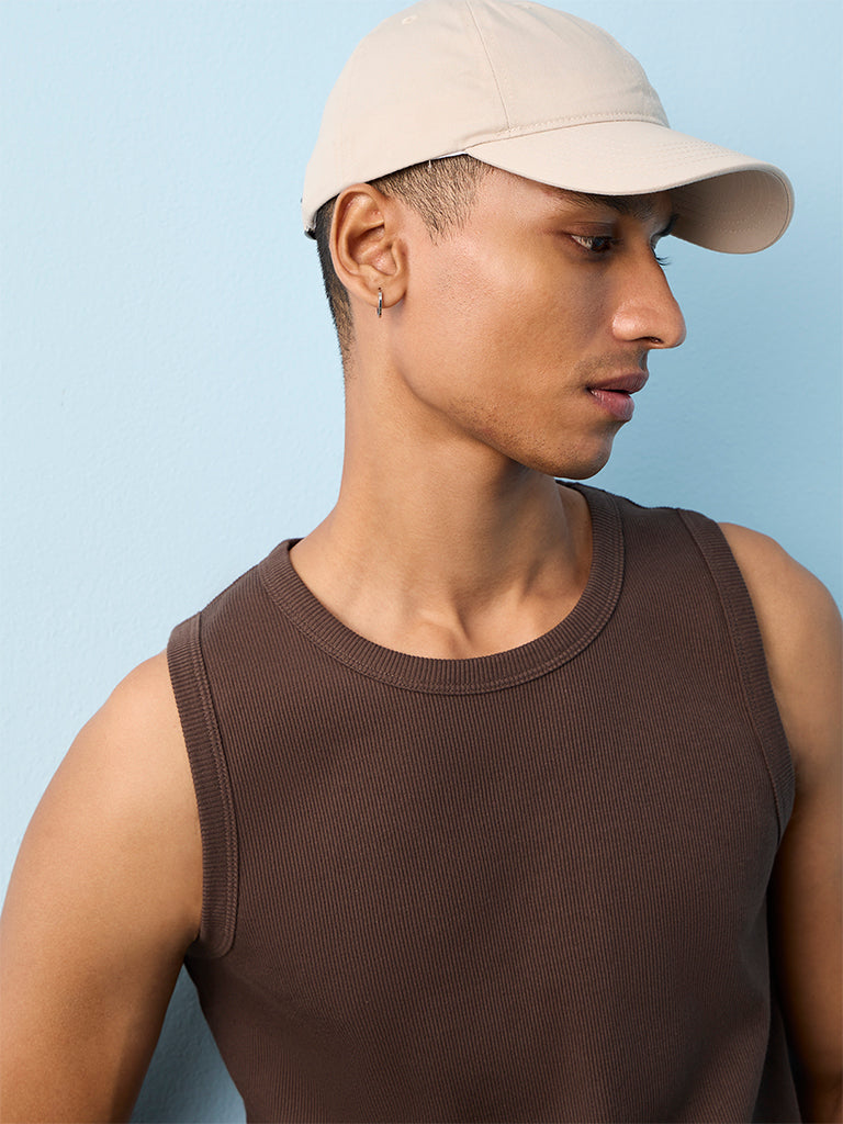 Nuon Brown Ribbed-Textured Relaxed-Fit Cotton-Blend T-Shirt