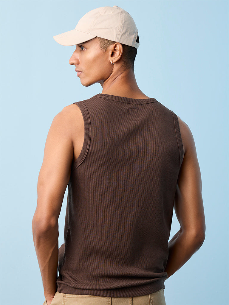 Nuon Brown Ribbed-Textured Relaxed-Fit Cotton-Blend T-Shirt