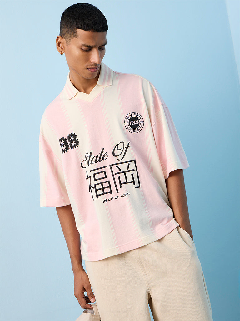 Nuon Pink Printed Relaxed-Fit Cotton T-Shirt