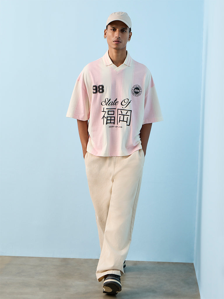 Nuon Pink Printed Relaxed-Fit Cotton T-Shirt
