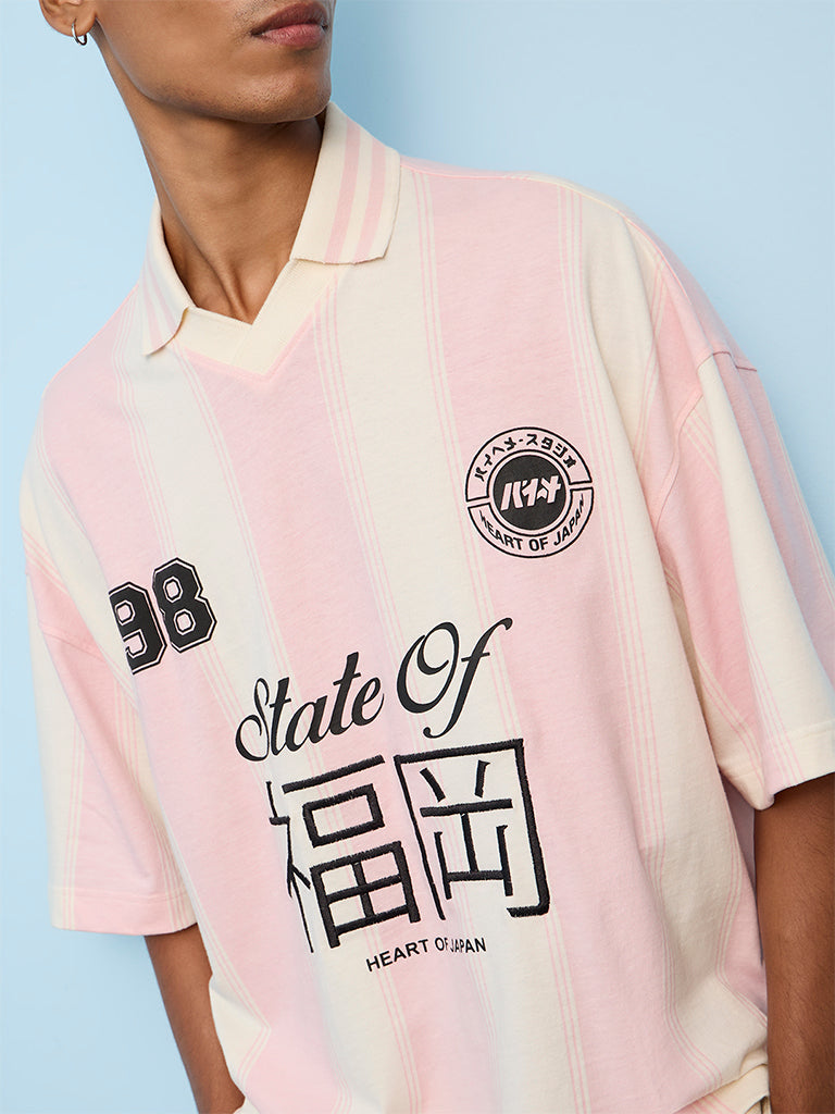 Nuon Pink Printed Relaxed-Fit Cotton T-Shirt