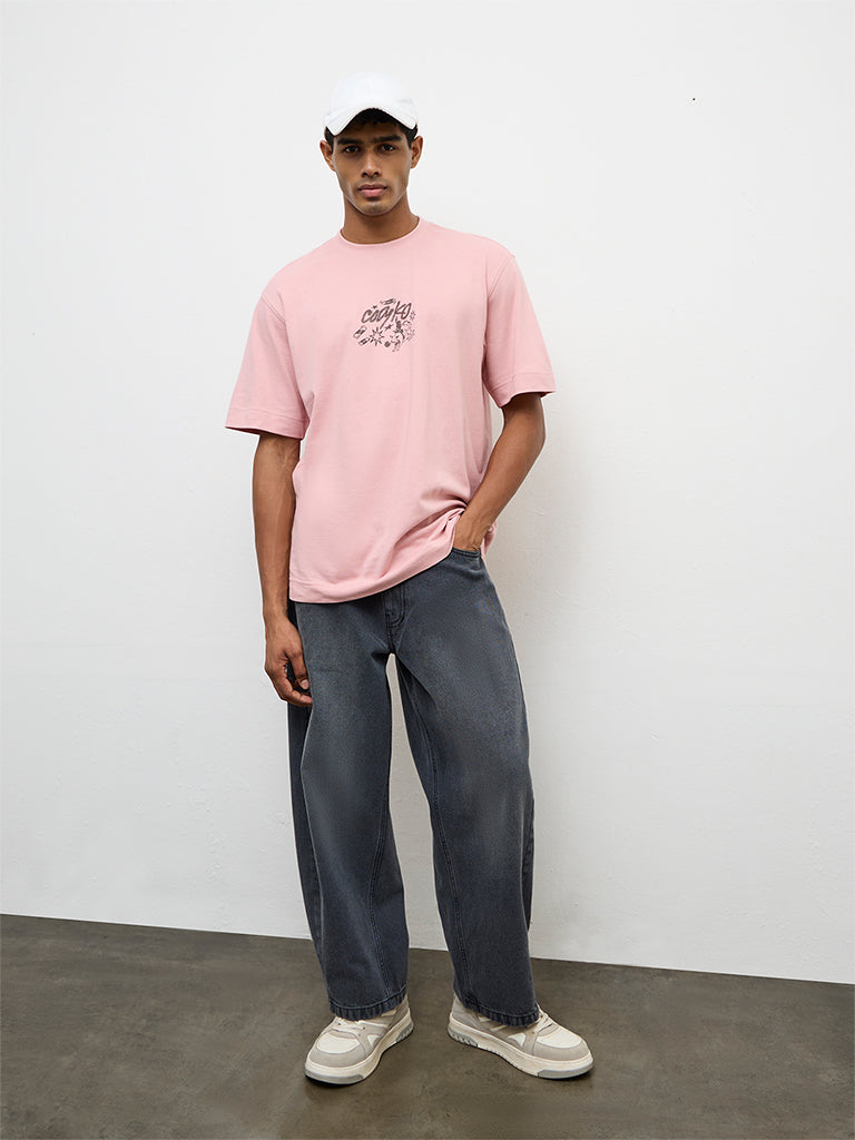 Nuon Pink Printed Relaxed-Fit Cotton-Blend T-Shirt
