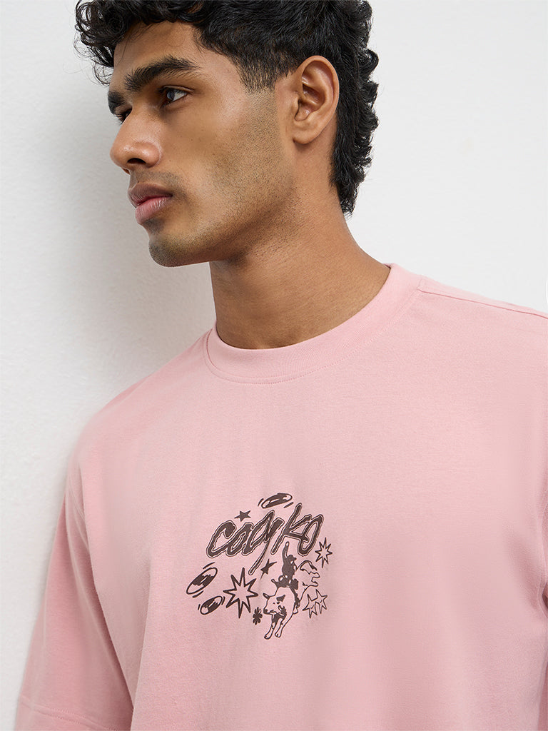 Nuon Pink Printed Relaxed-Fit Cotton-Blend T-Shirt