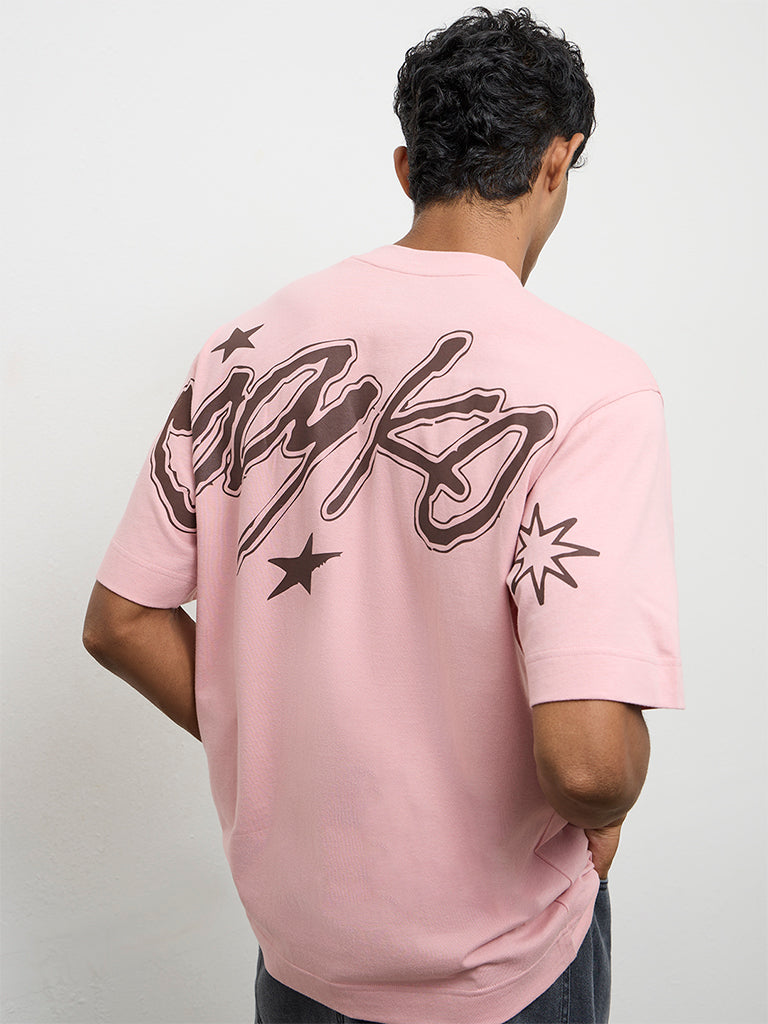 Nuon Pink Printed Relaxed-Fit Cotton-Blend T-Shirt