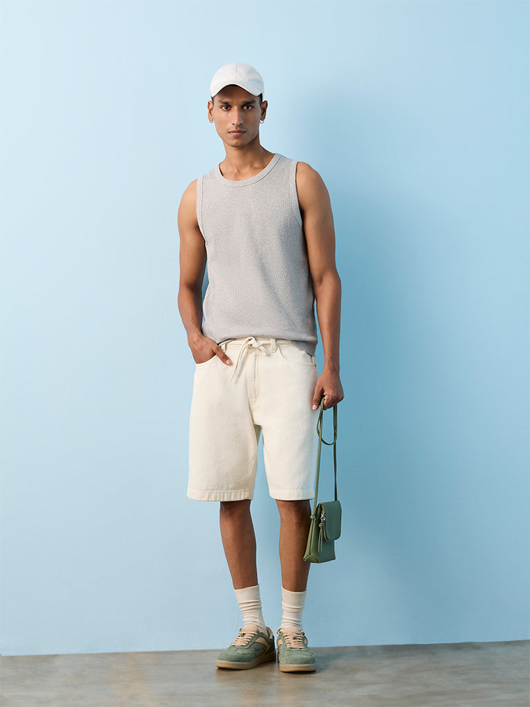 Nuon Grey Ribbed-Textured Relaxed-Fit Cotton-Blend T-Shirt