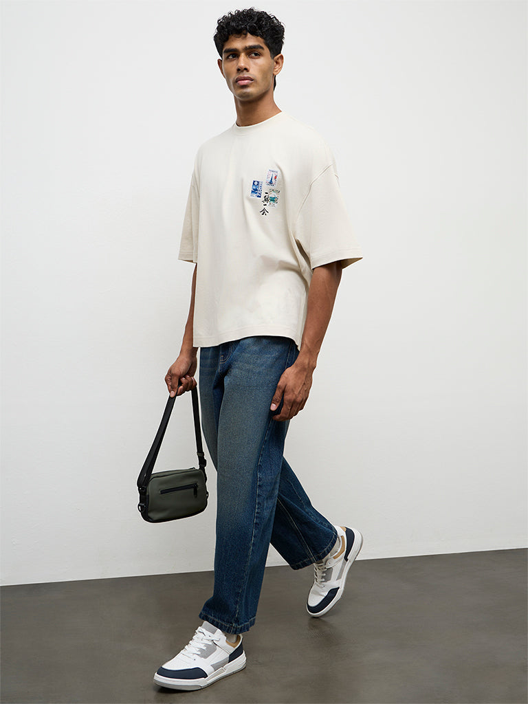 Nuon Off-White Postcard Printed Oversized-Fit Cotton T-Shirt