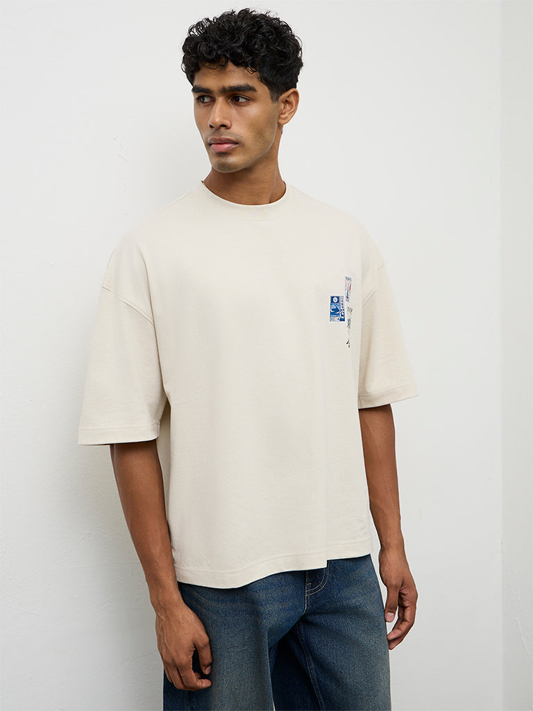 Nuon Off-White Postcard Printed Oversized-Fit Cotton T-Shirt