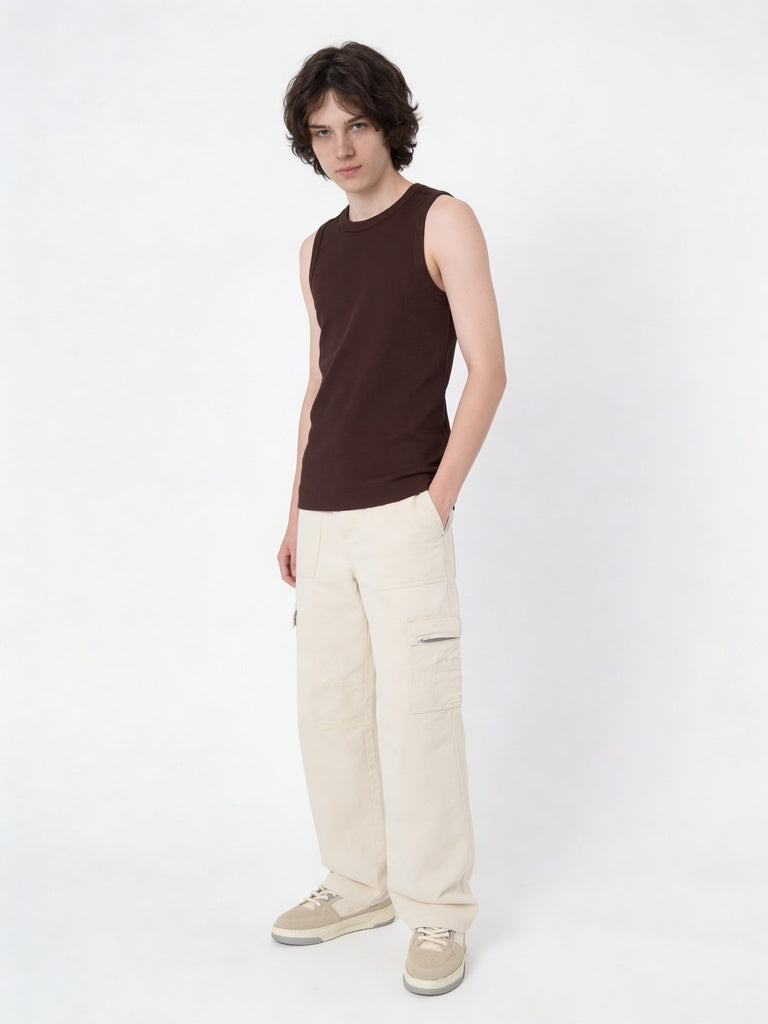 Boys Brown Slim-Fit Cotton-Blend Vest