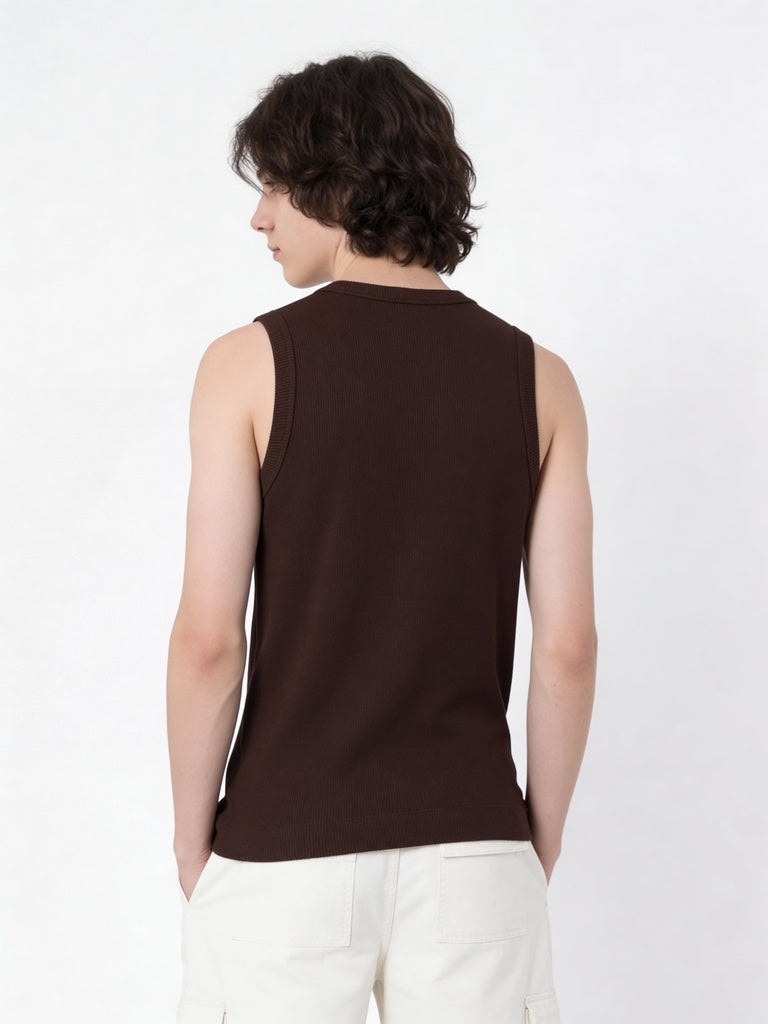 Boys Brown Slim-Fit Cotton-Blend Vest