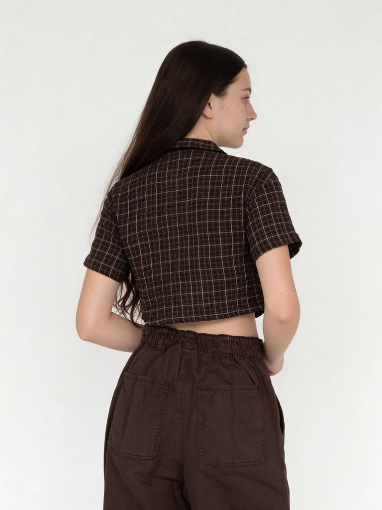 Girls Brown Checked Cotton Shirt