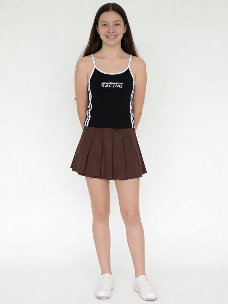 Girls Black Side Stripe Cotton-Blend Camisole Top