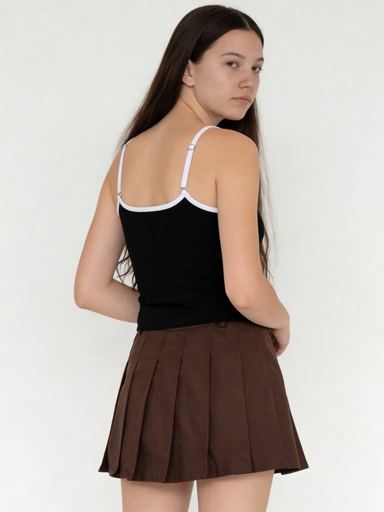 Girls Black Side Stripe Cotton-Blend Camisole Top