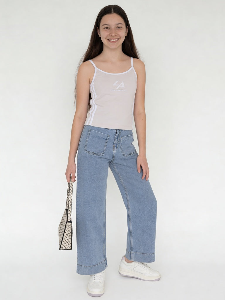 Girls Pink Side Stripe Cotton-Blend Camisole Top