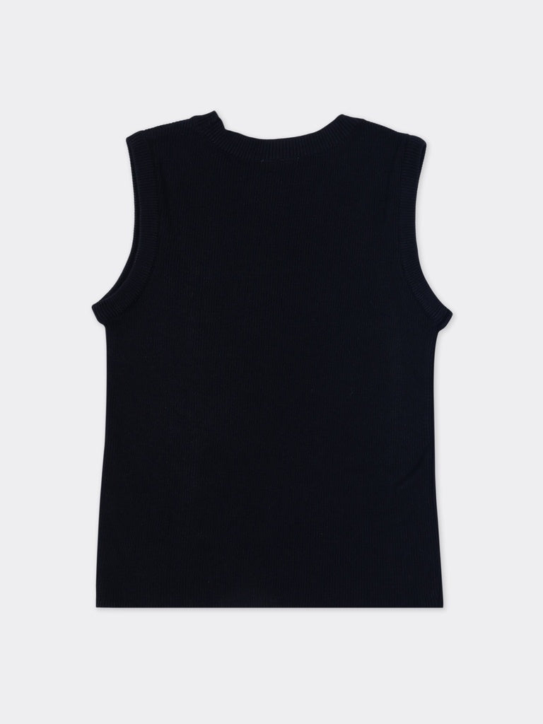 Girls Black Bow Detail Ribbed Top