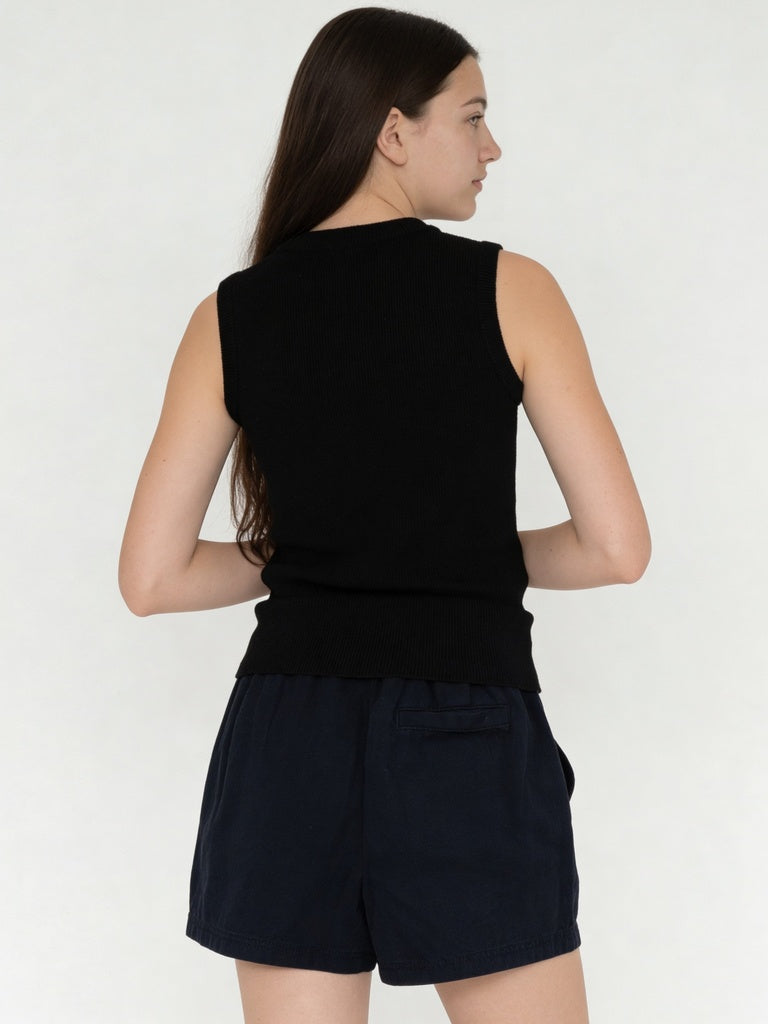 Girls Black Bow Detail Ribbed Top