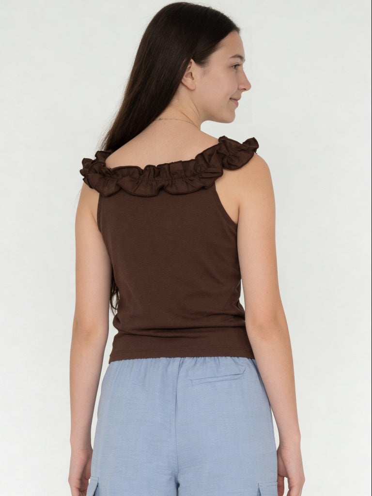 Girls Brown Embellished Cotton-Blend Top