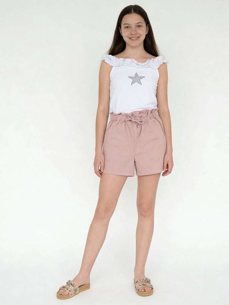 Girls White Ruffle-Detailed Cotton-Blend Top
