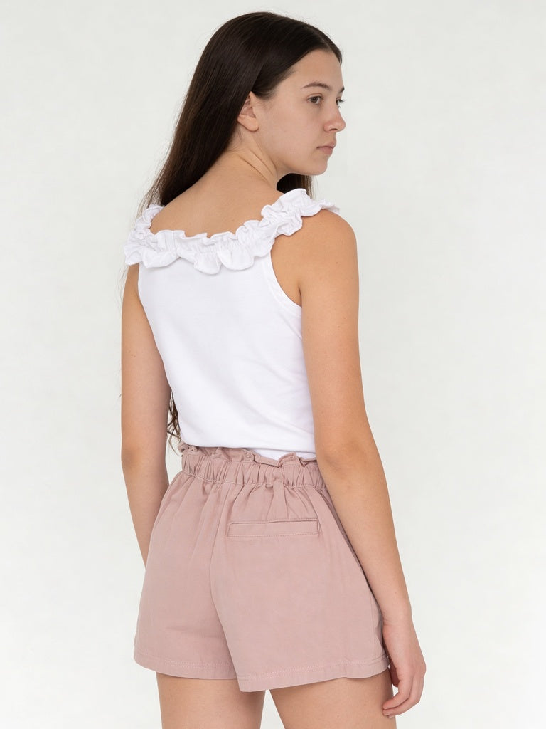 Girls White Ruffle-Detailed Cotton-Blend Top
