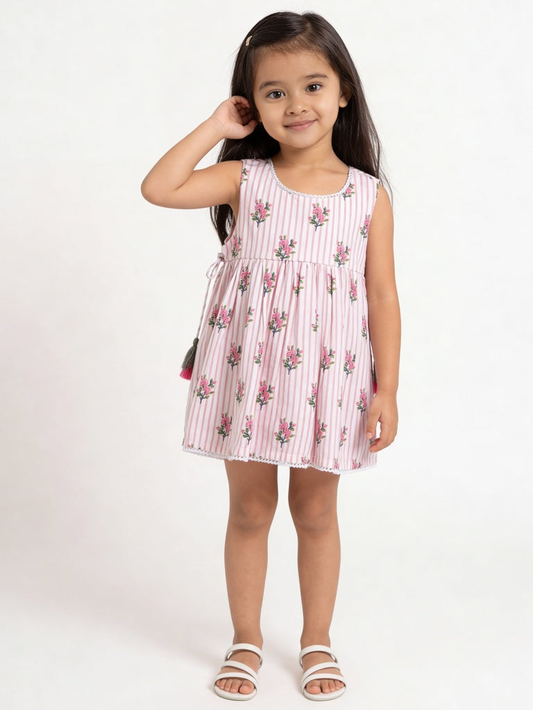 Utsa Kids Girls White Floral Printed Fit and Flare Top - (2-8 yrs)