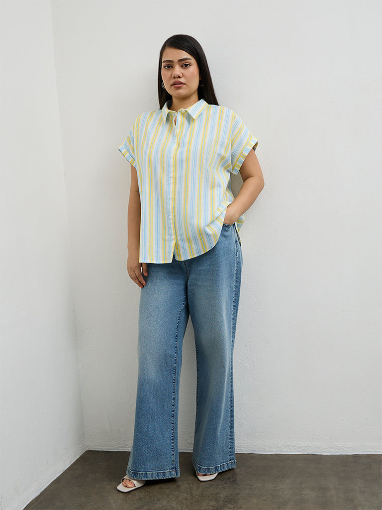 Gia Blue and Yellow Striped Cotton-Blend Shirt