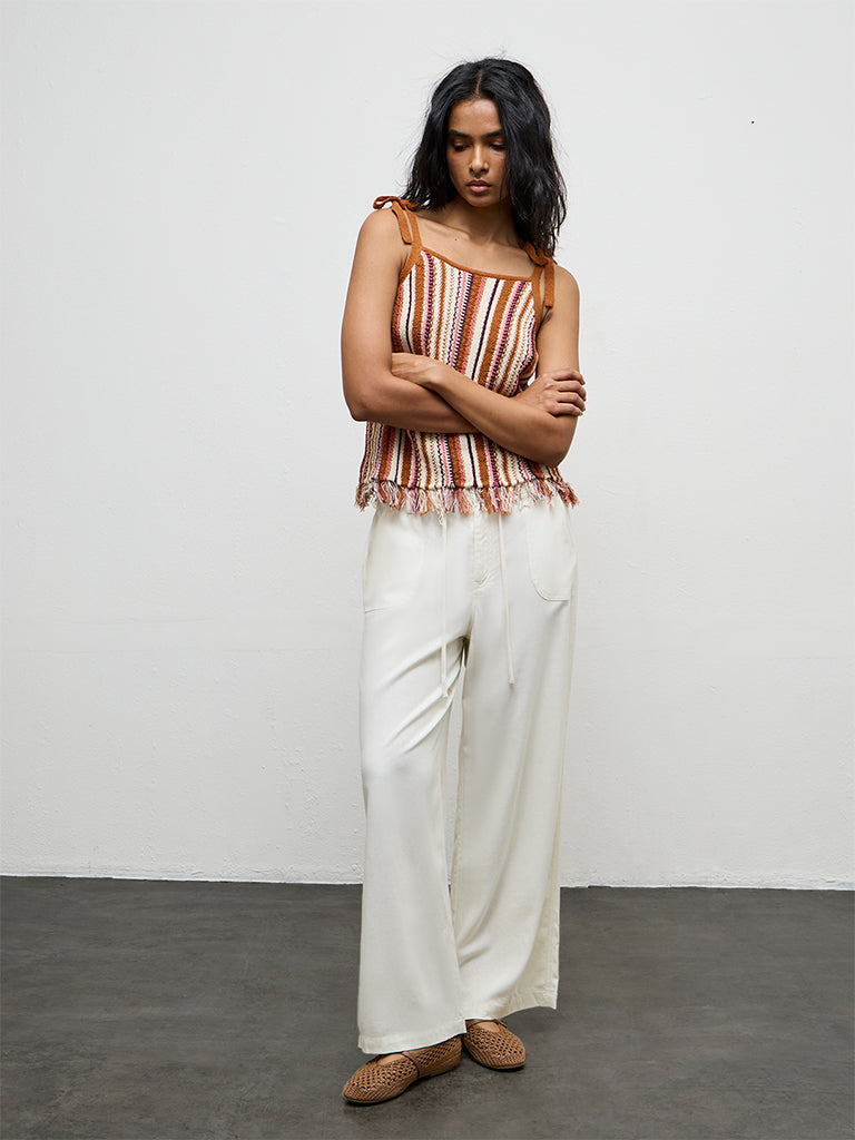LOV Cream High-Rise Cotton-Blend Pants