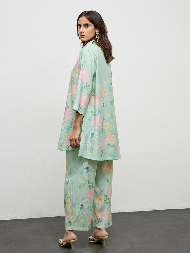 Vark Mint Green Floral Printed Ethnic Set