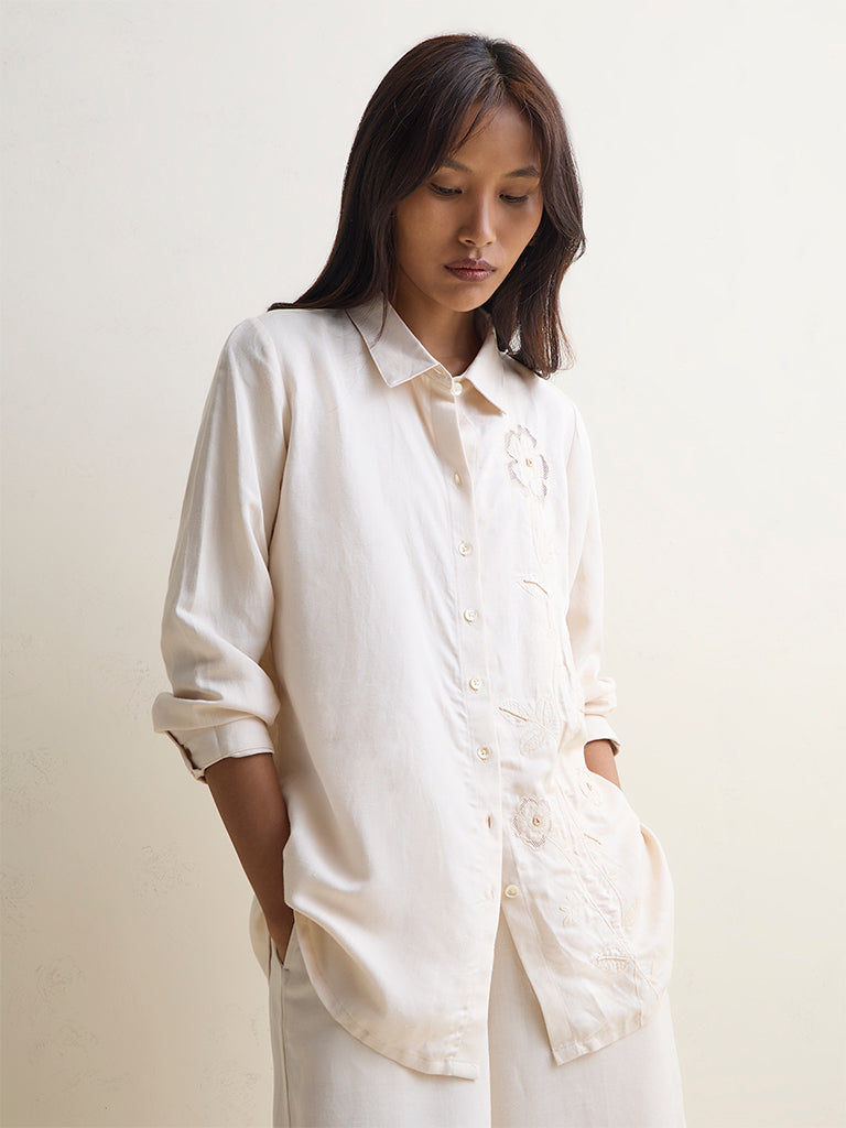 Zuba Off-White Floral Embroidered Tunic